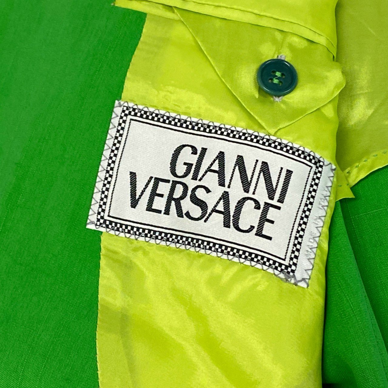 85f23 GIANNI VERSACE ジャンニ ヴェルサーチ 金ボタン テーラードジャケット 48 グリーン 画像参照 ブレザー レトロ ヴィンテージ VINTAGE
