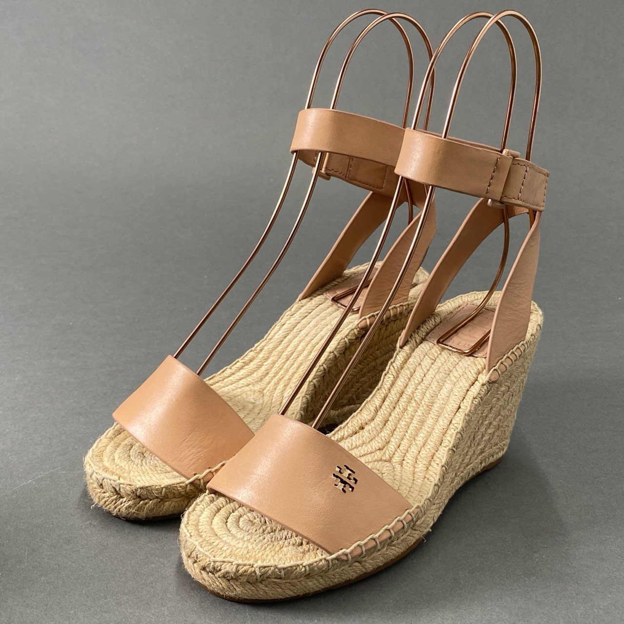 5d16 《美品》 定価¥46,200 TORY BURCH トリーバーチ BIMA2 エスパドリーユ ウェッジソール サンダル 5 ピンク ベージュ レザー シューズ 箱有