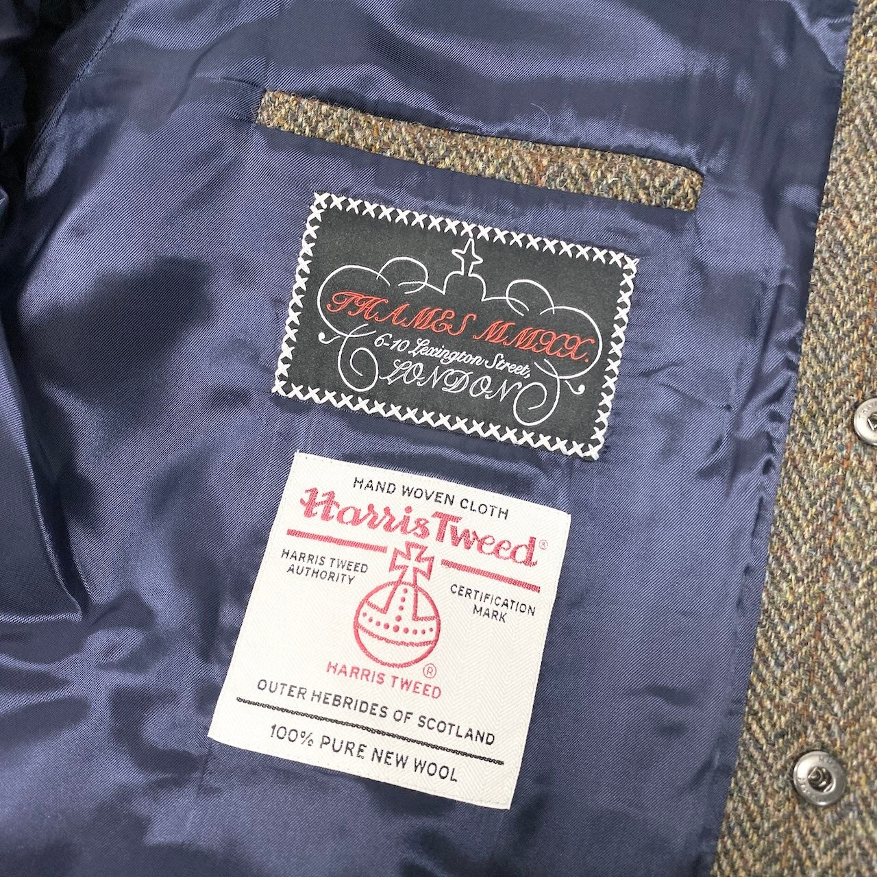 42c26 定価¥68,200 THAMES MMXX. テムズ × Harris Tweed ハリスツイード ワッキングジャケット サイズM カーキ ヘリンボーン ブレザー タグ付t18r
