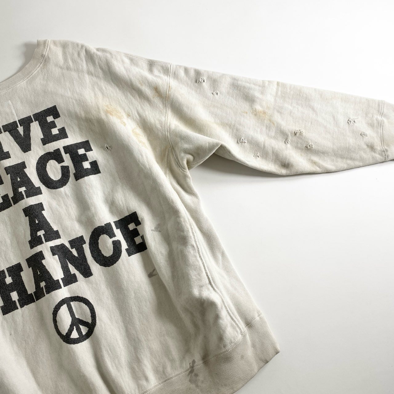 25e26 BOWWOW バウワウ ”YOKO” SWEAT SHIRTS PEACENIK クルーネック スウェット トレーナー ヴィンテージ加工 Lサイズ ライトグレー コットン 日本製