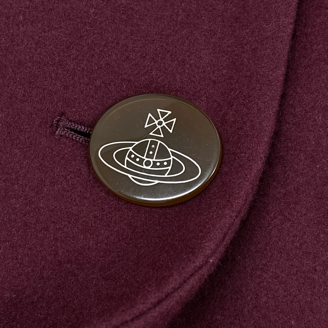 74i8 Vivienne Westwood RED LABEL ヴィヴィアンウエストウッド レッドレーベル オリゾンティ期 オーブボタン ラビットファー襟 ショートコート ジャケット 日本製 2 ボルドー ウール ナイロン レディースk02i