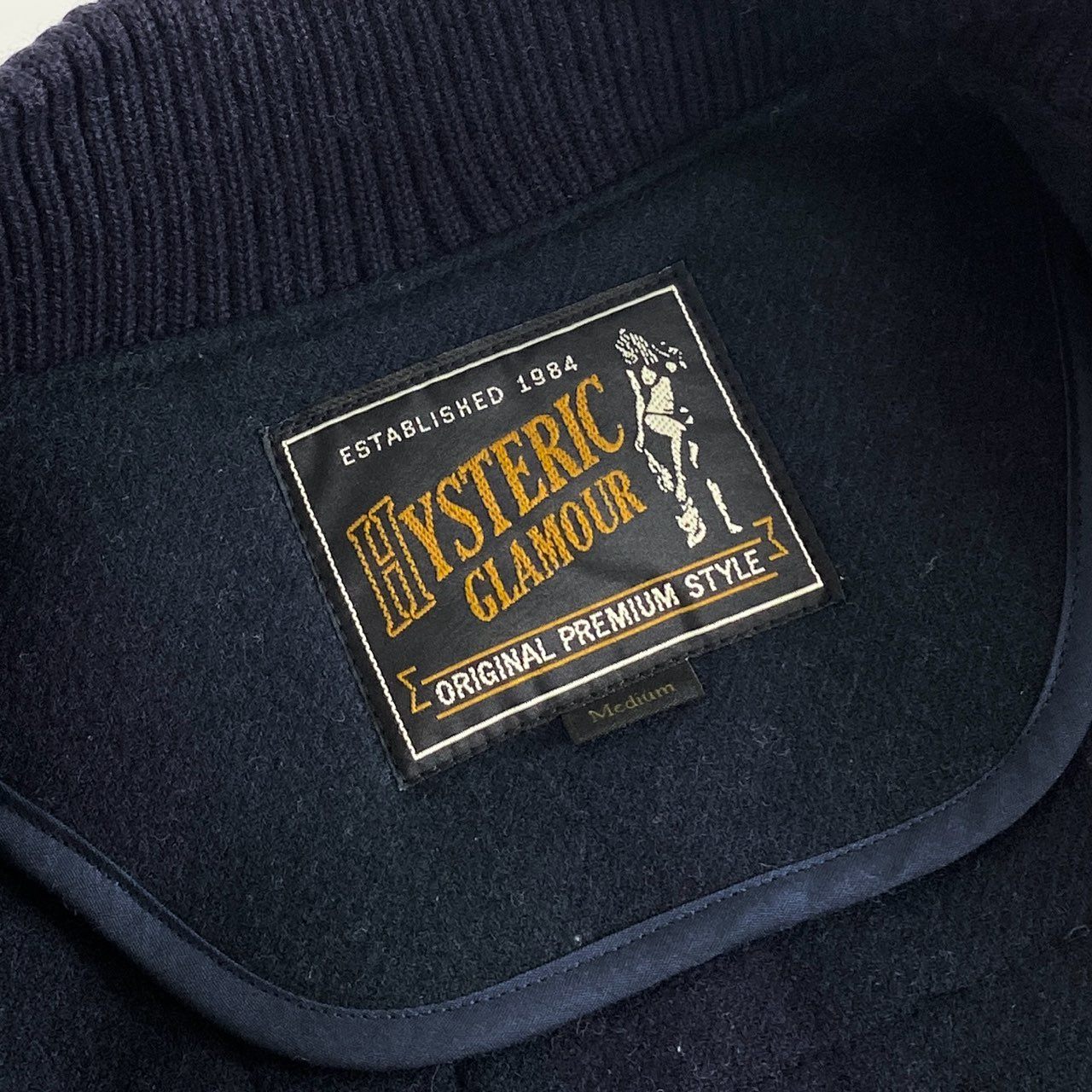 86h29 HYSTERIC GLAMOUR ヒステリックグラマー 袖レザー切替 スタジアムジャケット スタジャン サイズM ネイビー/グリーン/クリーム 画像参照