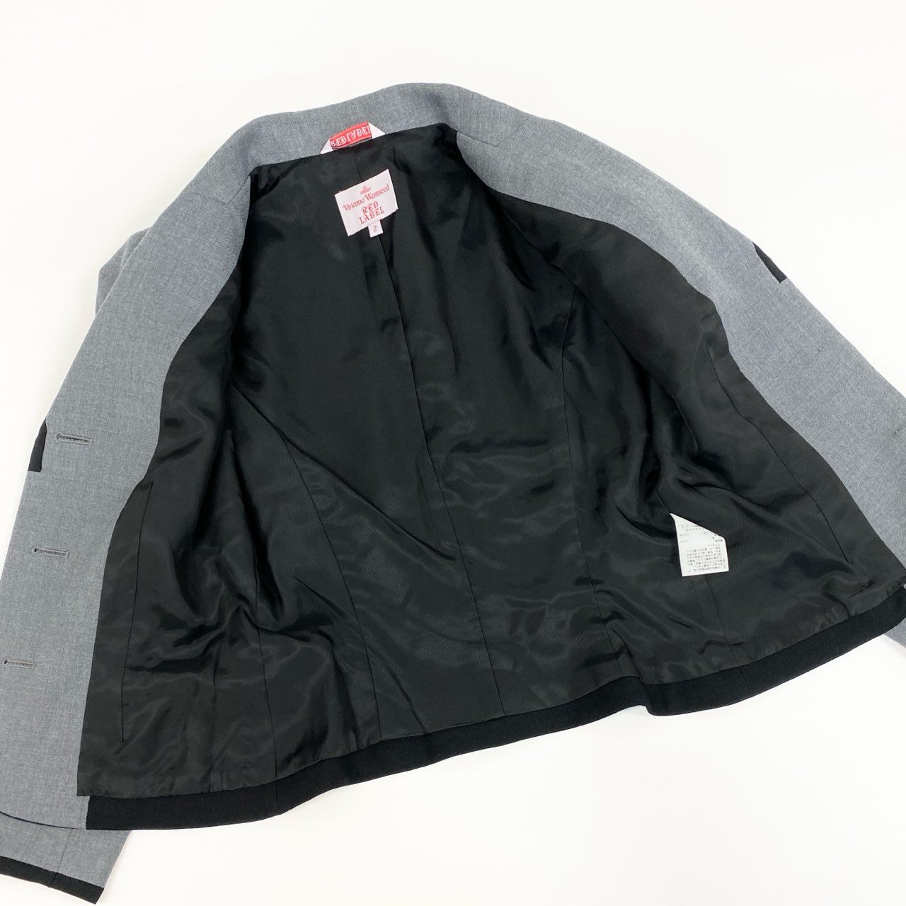 11f12 Vivienne Westwood RED LABEL ヴィヴィアンウエストウッド レッドレーベル テーラードジャケット ブレザー オーブ金ボタン ワッペン パイピング サイズ2 グレー ウール100 レディース 女性用