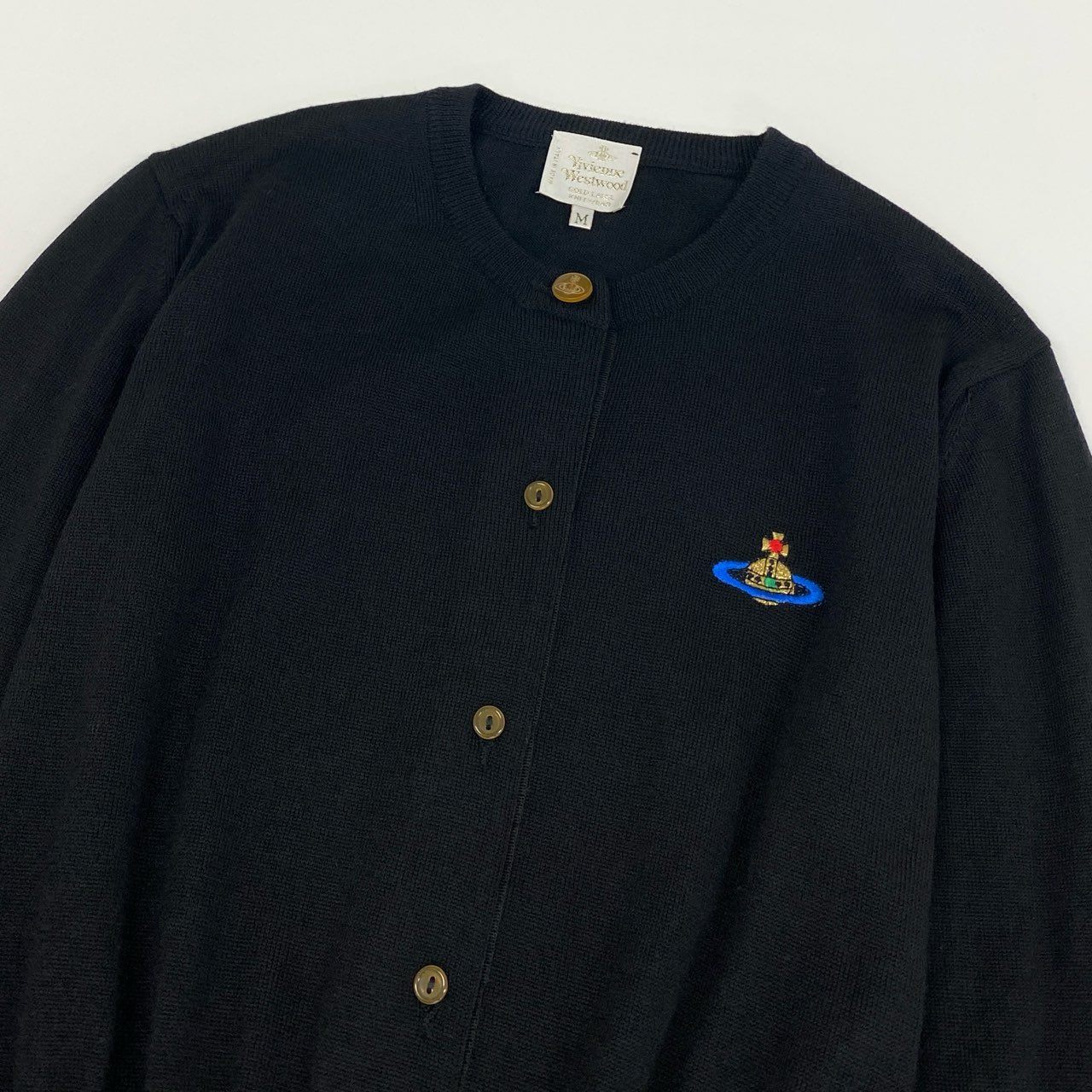 82f24 Vivienne Westwood GOLD LABEL ヴィヴィアンウエストウッド ゴールドレーベル イタリア製 オーブ刺繍 長袖ニット カーディガン 羽織 Mサイズ ブラック ウール レディース