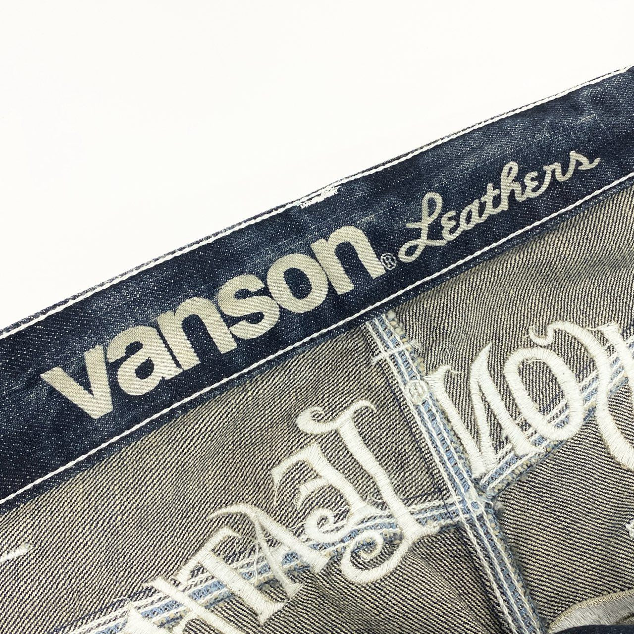 3a27 《未使用保管品》タグ付 VANSON バンソン スカル ウィング 刺繍 USED加工 デニムパンツ ジーンズ ボトムス SP-B-14 34 インディゴブルー コットン