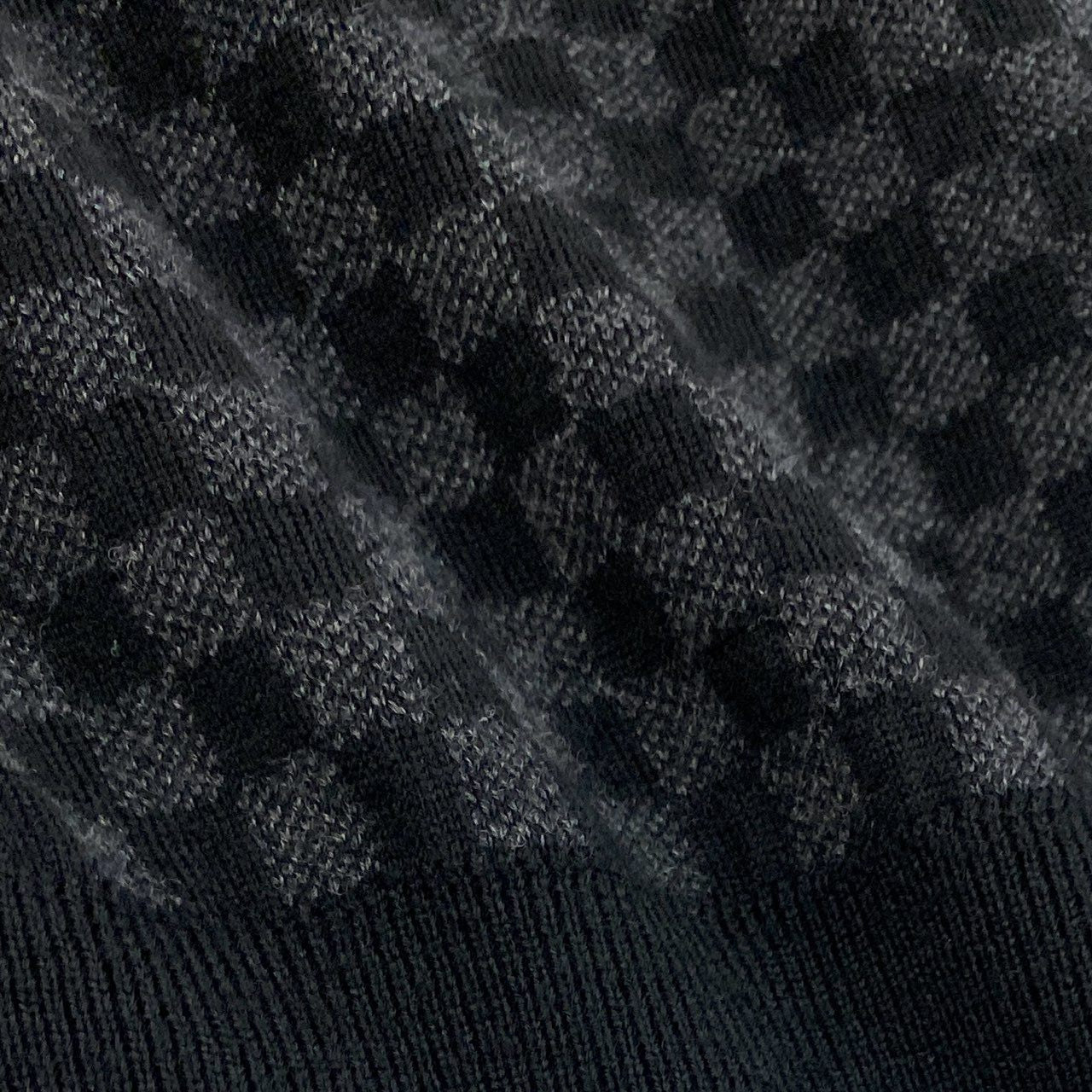 46j3 LOUIS VUITTON ルイヴィトン ダミエ Vネック プルオーバー ニット セーター イタリア製 チェック柄 MRKN11M22 XSサイズ ブラック グレー ウール メンズo07t