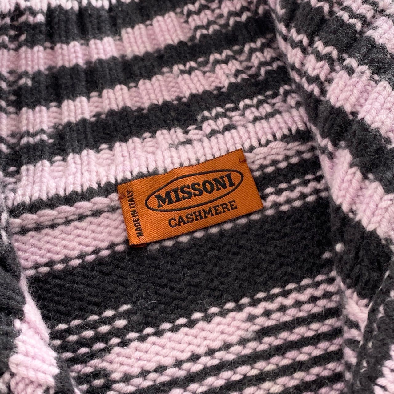 2d22 【美品】 伊製 MISSONI ミッソーニ ミドルゲージ カシミヤ100%ニット カシミヤカーディガン 46 ピンク/ブラック レディース 婦人服