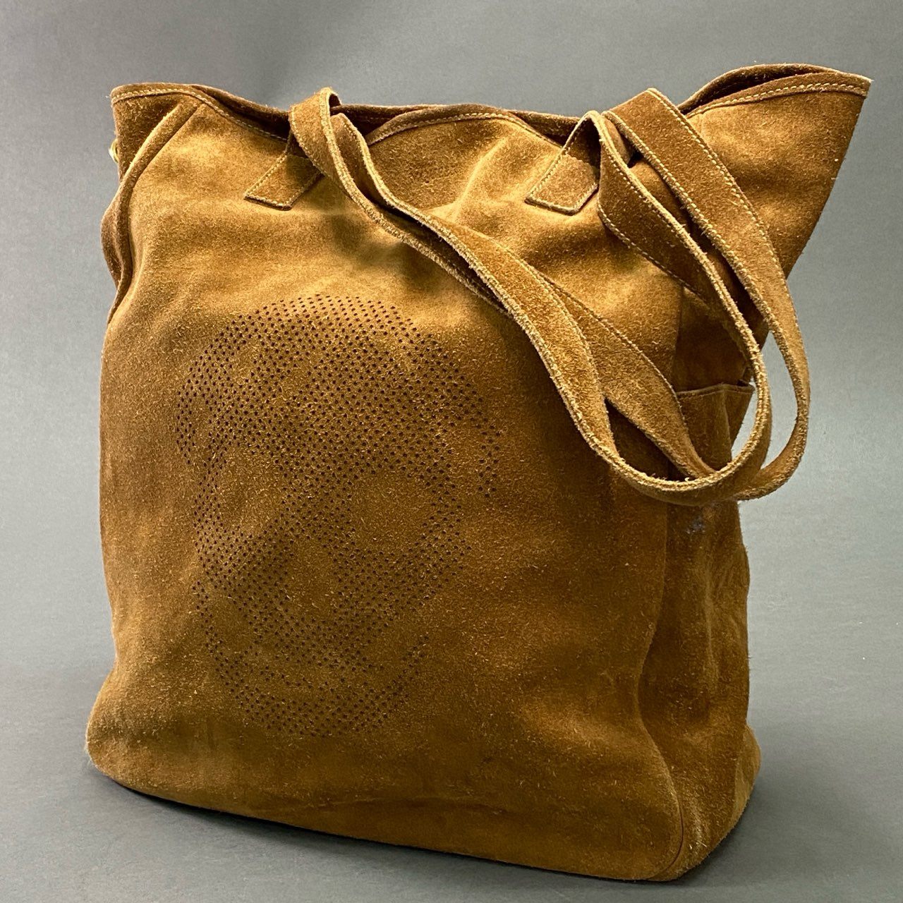 Ha28 ALEXANDER McQUEEN アレキサンダーマックイーン スカルモチーフ スウェードトートバッグ スエード かばん キャメル レザー