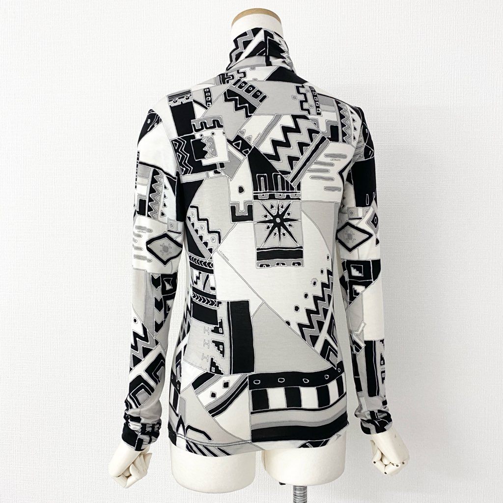 5e8 LEONARD SPORT レオナール スポーツ タートルネック 長袖Tシャツ ロングスリーブカットソー トップス 伸縮ストレッチ サイズ38 ブラ ック ホワイト レディース 日本製