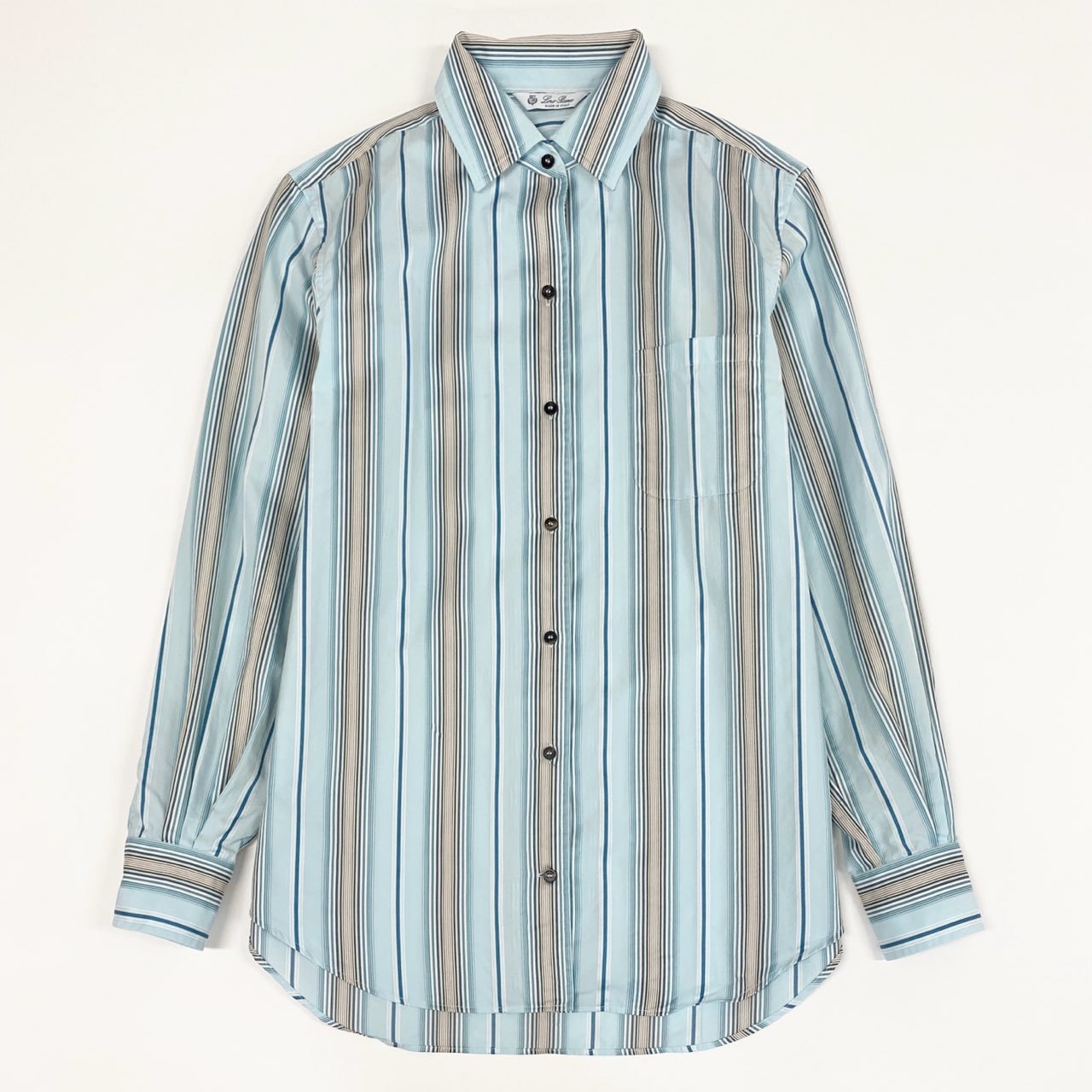 37a16 Loro Piana ロロピアーナ イタリア製 長袖シャツ ストライプ ロングスリーブ ドレスシャツ 38 ブルー コットン