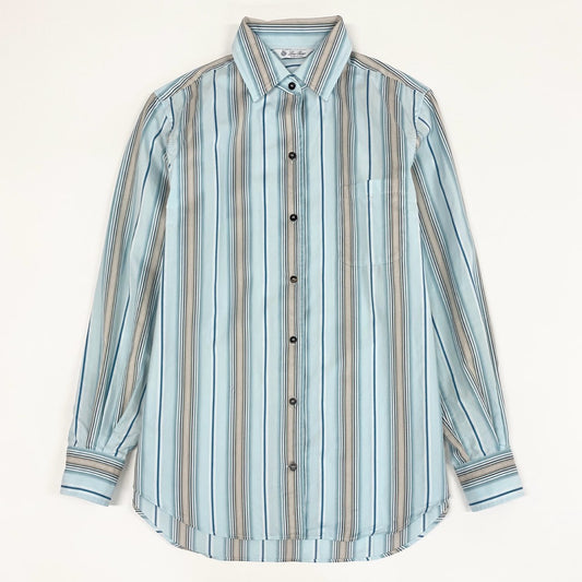 37a16 Loro Piana ロロピアーナ イタリア製 長袖シャツ ストライプ ロングスリーブ ドレスシャツ 38 ブルー コットン