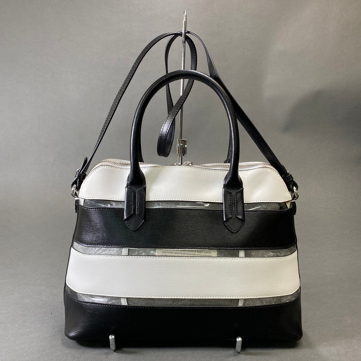 Ch1 RLL LAUREN RALPH LAUREN ローレン ラルフローレン 2WAY ショルダーバッグ ブラック ホワイト レザー ハンドバッグ クリア モノトーン 鞄 カバンk02i