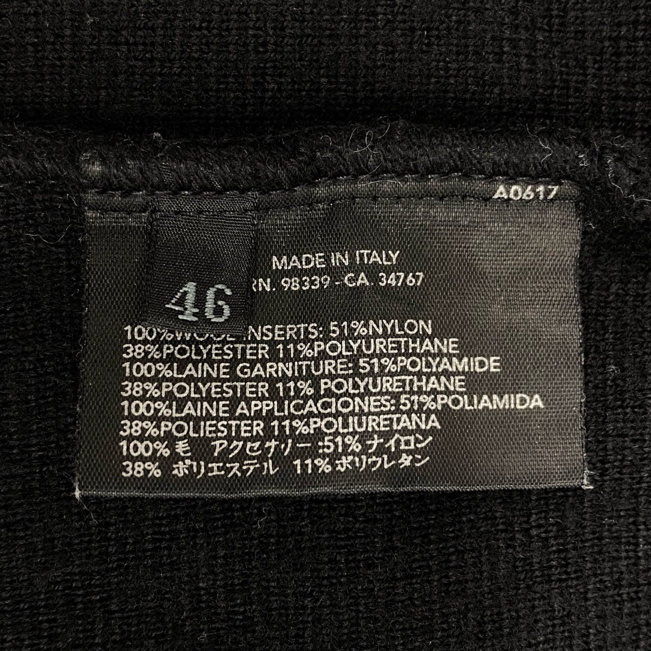 67d21 PRADA SPORT プラダスポーツ ナイロン切替 ジップアップ ニットジャケット フーディ パーカー イタリア製 46 ブラック ウール