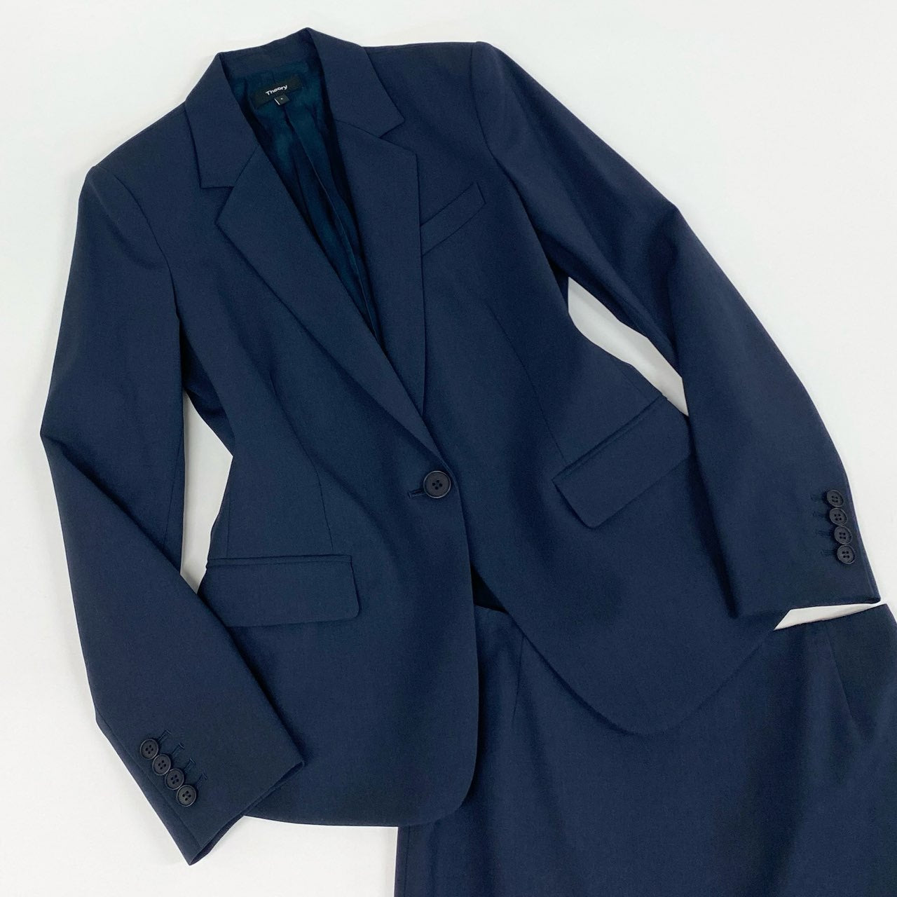 86f24 【美品】 Theory セオリー セットアップスーツ スカート フォーマル テーラードジャケット レディース 女性用 ジャケット4/スカート2 ダークネイビー