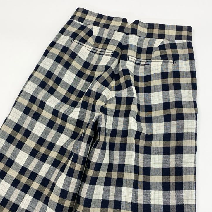 64g24【美品】 Drawer ドゥロワー ギンガムチェックパンツ スラックスパンツ ワイドパンツ リネン混紡 レディース 女性用 6514-236-0873 ブラック系_