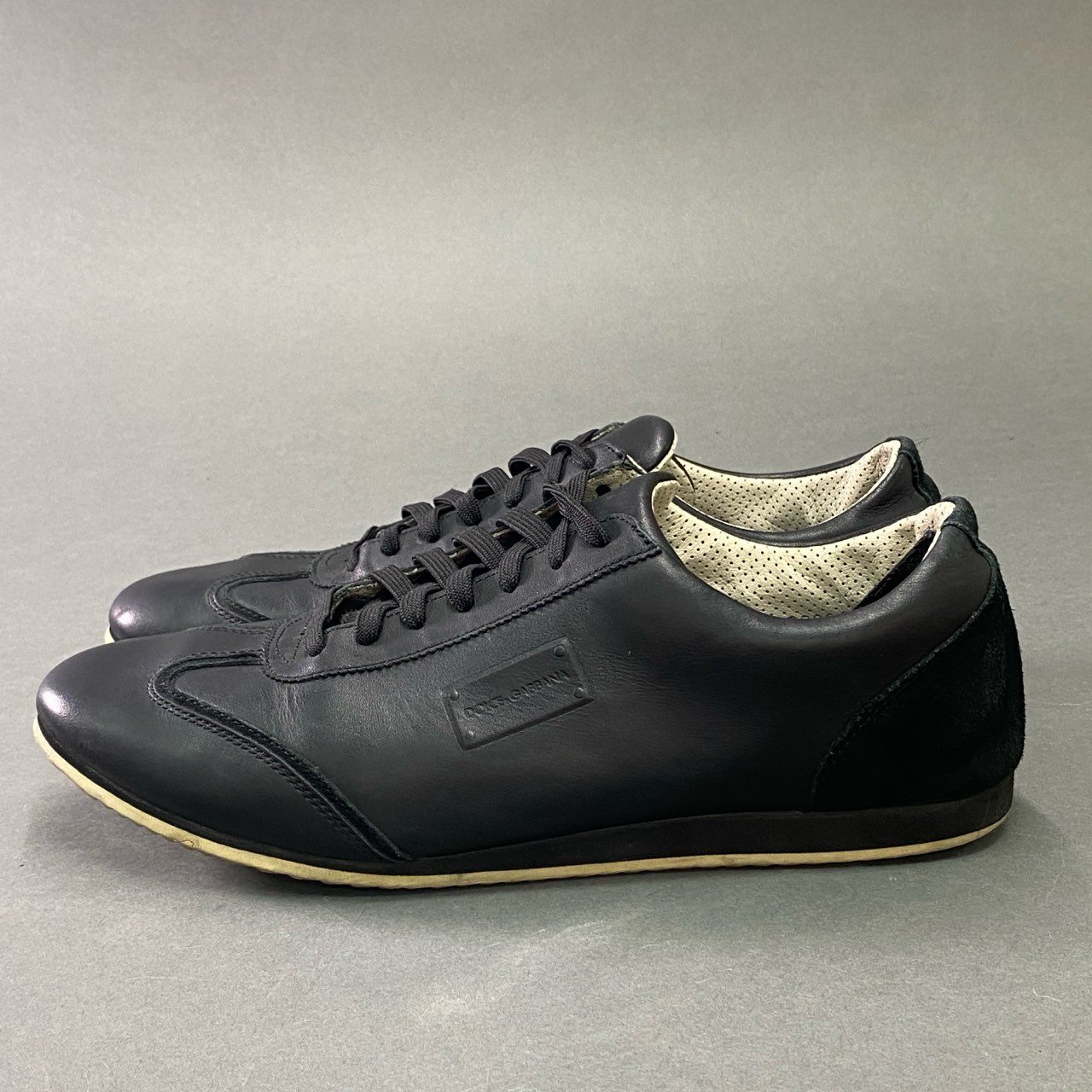 6b17 DOLCE&GABBANA ドルチェアンドガッバーナ レザーローカットスニーカー 9 ブラック Leather ロゴ型押し スエード シューズ D&G ドルガバ