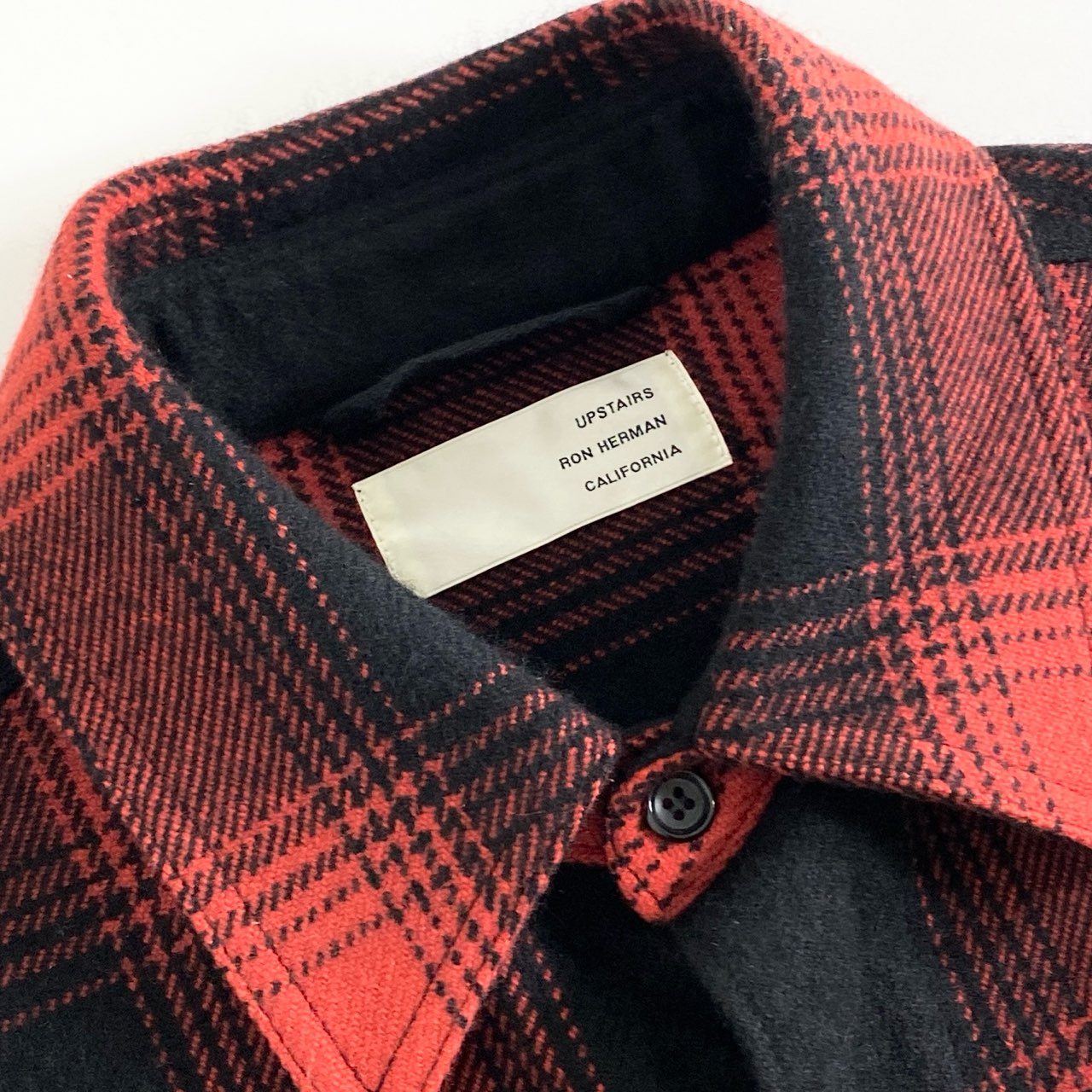 22h9 定価¥308,000 RON HERMAN ロンハーマン Cashmere Shirt Jacket カシミヤ シャツジャケット L レッド ブラック カシミヤ100% UPSTAIRS オンブレチェック メンズ