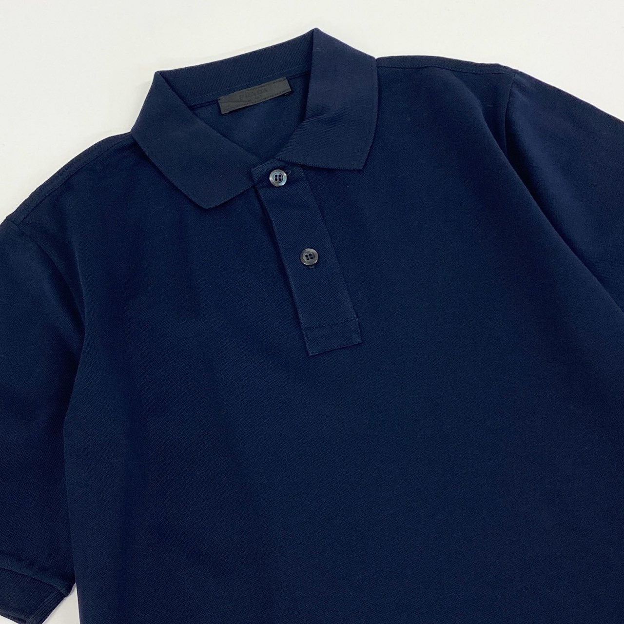 33k28① 《美品》 PRADA プラダ 半袖ポロシャツ コットンシャツ カットソー 鹿の子 薄手 メンズ DNA497 XS ネイビー 綿100