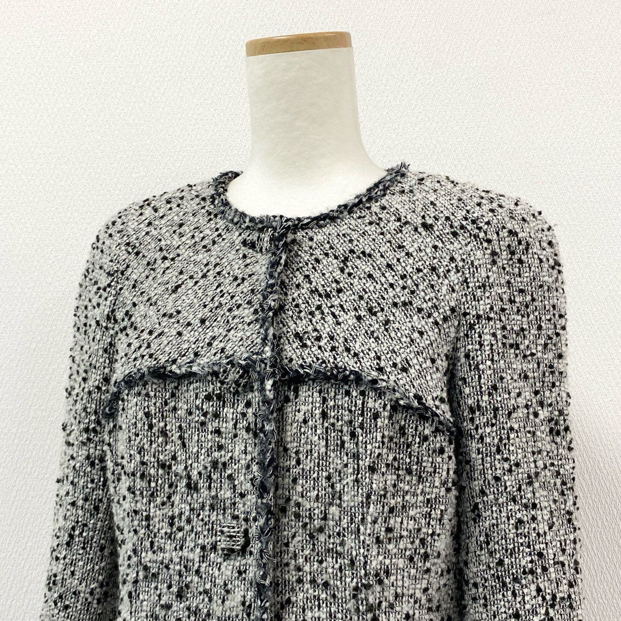 65g18 Rene ルネ ノーカラー ツイードコート TISSUE 日本製 アウター セレモニー◎ フォーマル◎ 34 グレー レディース