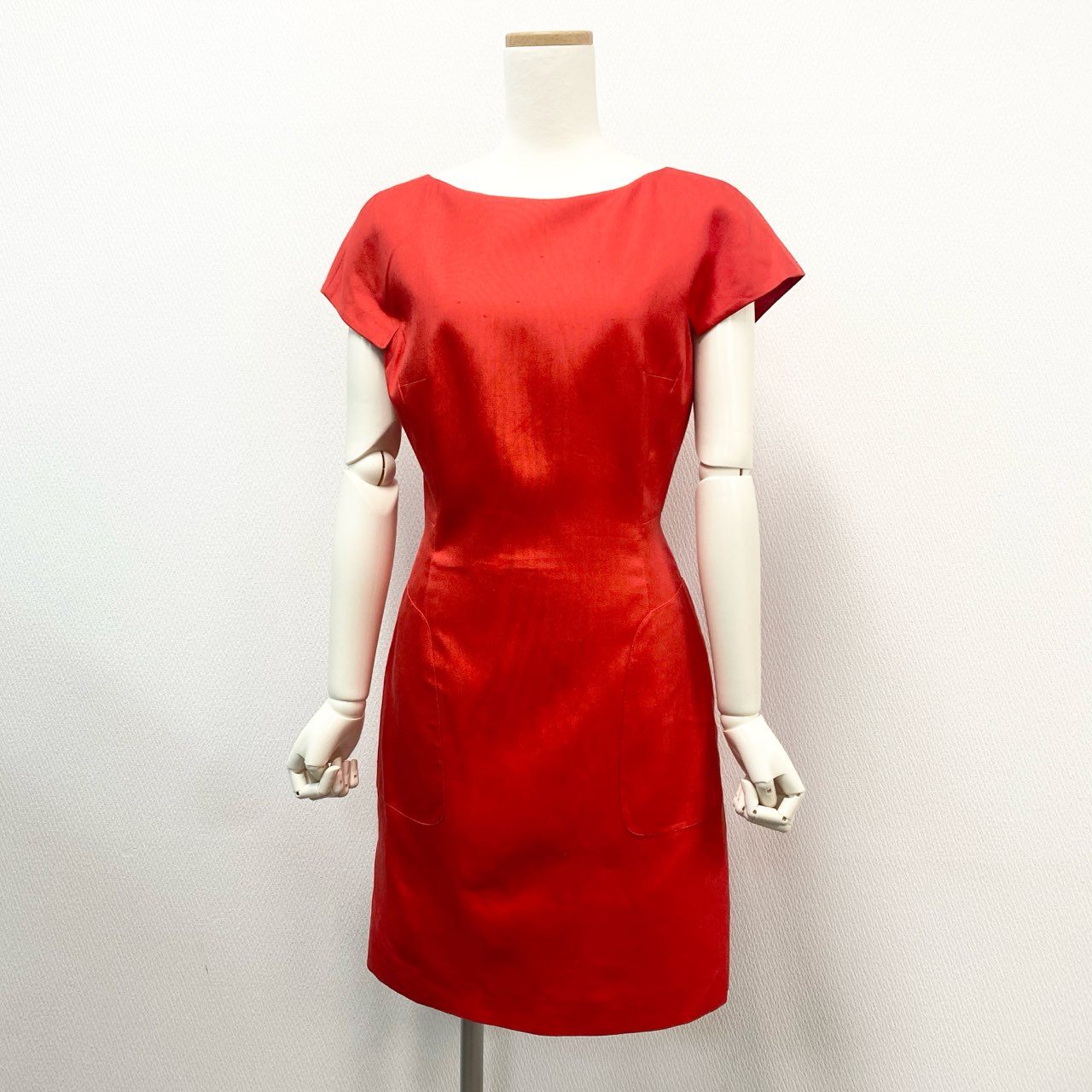 80j17 GiAMBATTISTA VALLi ジャンバティスタバリ 定価¥217.000 イタリア製 フレンチスリーブ ワンピース 膝上 パーティー 背中あき◎ レディース 女性用 40 レッド シルク100u02t