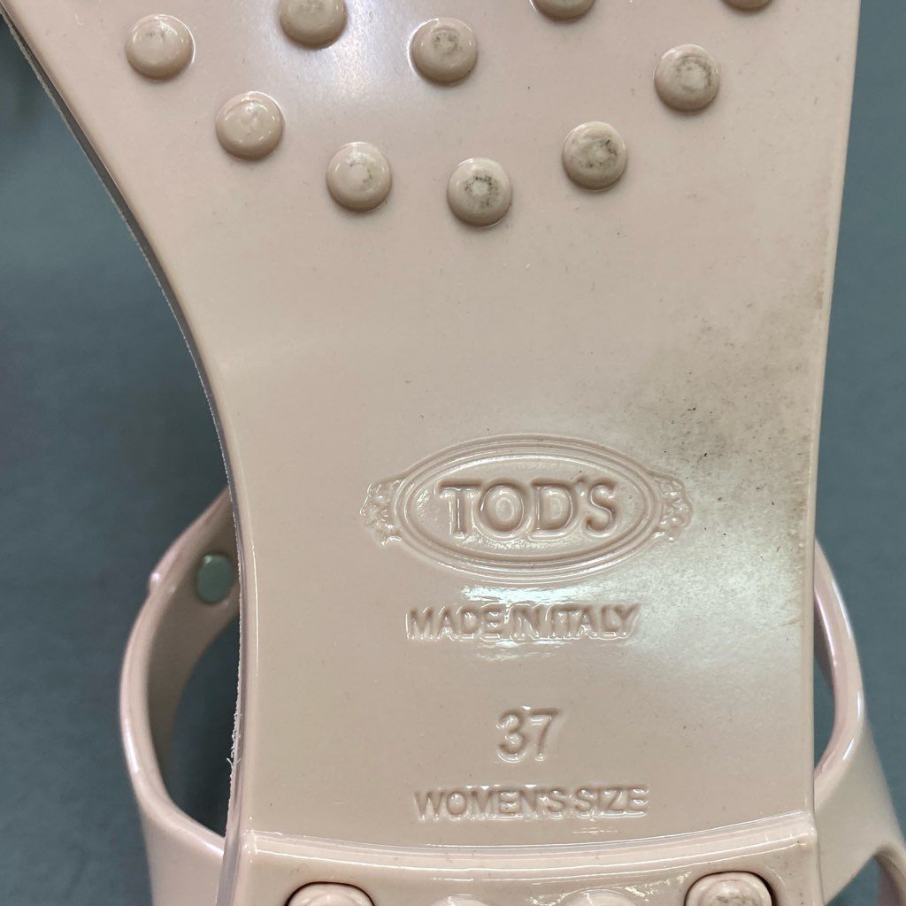 4d7 【美品】 TODS トッズ トングサンダル タッセル レザーサンダル ラバー バックストラップ レディース シューズ 37 ライトピンク