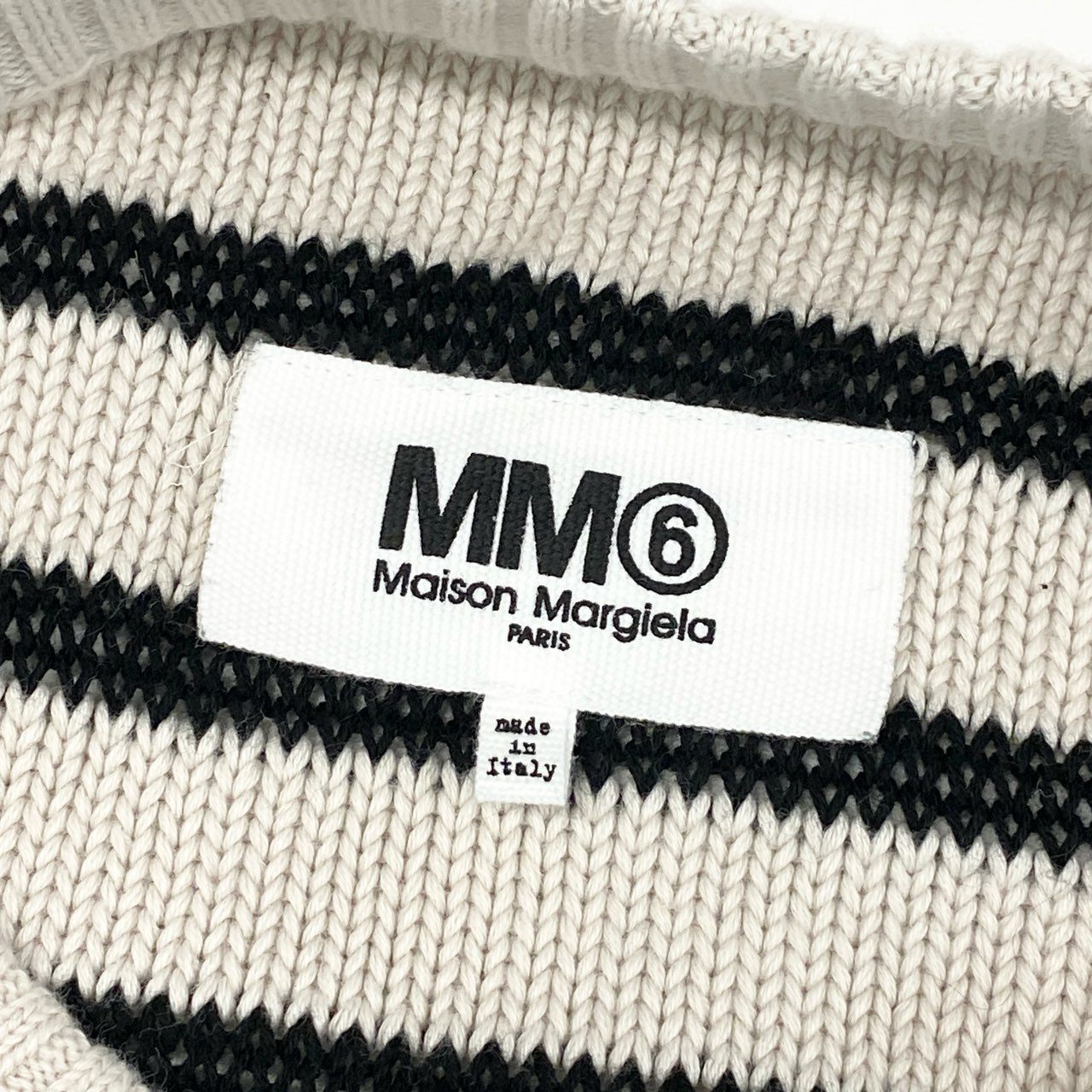 19g28《美品》 MM6 エムエムシックス メゾンマルジェラ Border sweater ダメージ加工 コットンニットセーター イタリア製 S52GP0141 XS ベージュ ブラック コットン レディース
