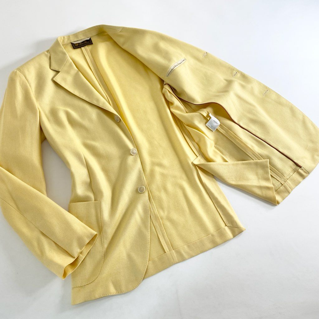59g3 イタリア製 Loro Piana ロロピアーナ テーラードジャケット ブレザー サイズ52 イエロー カシミヤ93% 絹7% メンズ 紳士服