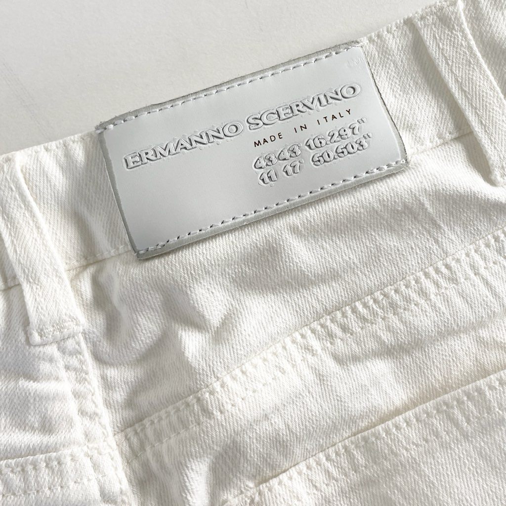32d5 ERMANNO SCERVINO エルマンノ シャルヴィーノ ラインストーン付き フラワー刺繍 ストレッチスキニーパンツ 36 ホワイト イタリア製