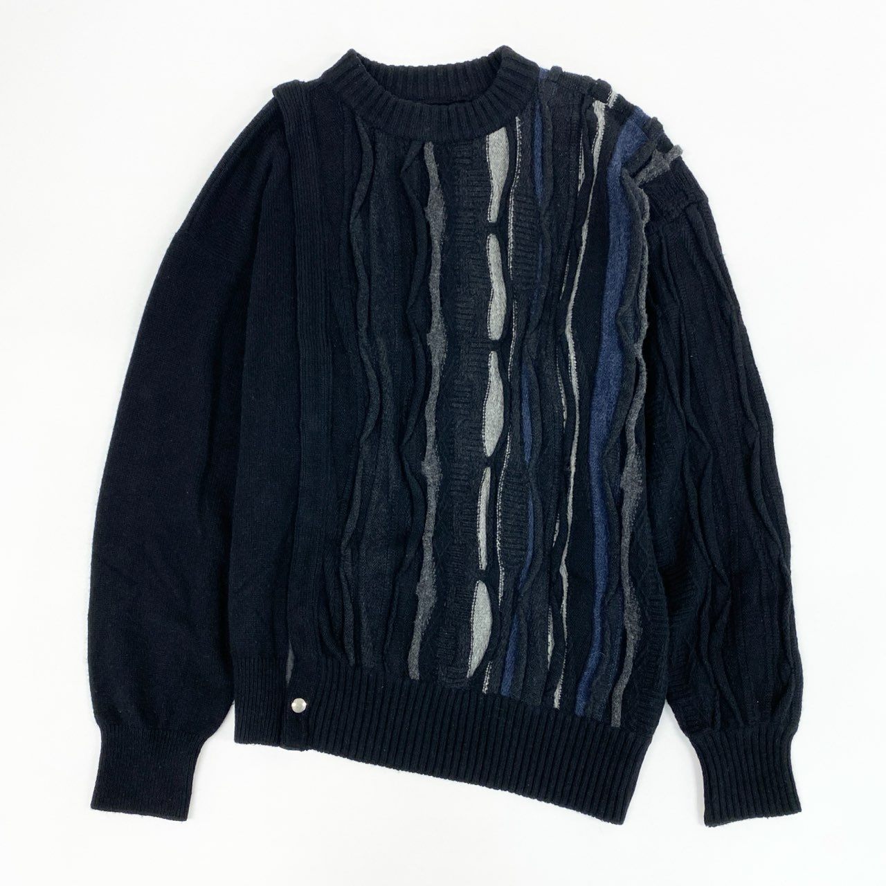 40c29 Tamme タム SLIT 3D KNIT ニットプルオーバー 裾スリット 凹凸生地 厚手ニット セーター 22A0060 Ⅱ ブラック グレー ネイビー