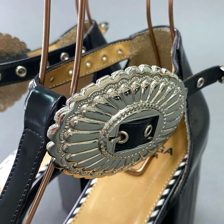 4f4 《極美品》 TOGA PULLA トーガ プルラ プラットフォーム メタルコンチョ パンプス 37 ブラック レザー シューズ Metal Pumps