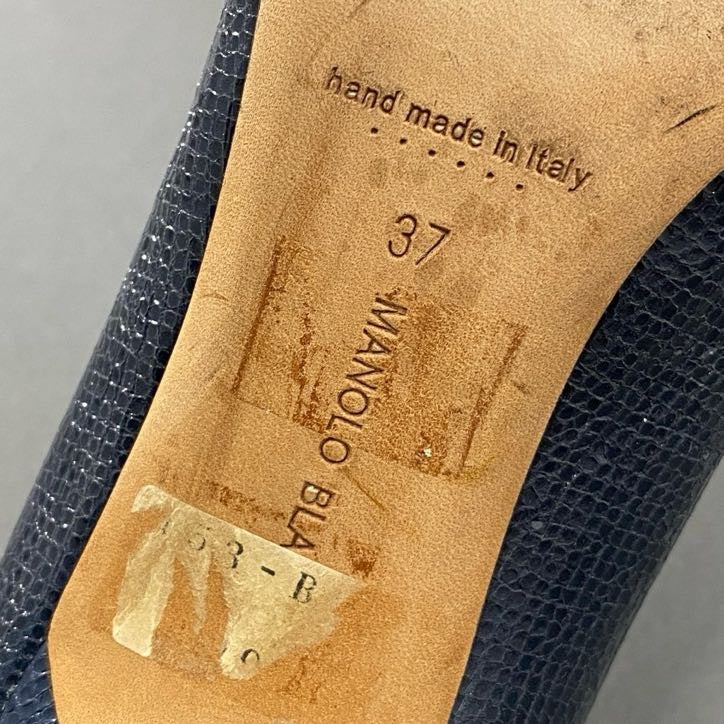 6h14 MANOLO BLAHNIK マノロブラニク Hangisi ハンギシ ビジュー ラインストーンパンプス 37 ネイビー シューズ イタリア製