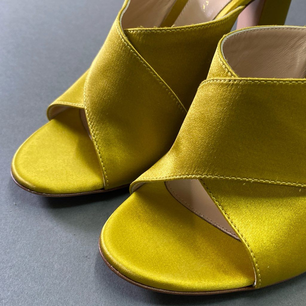 3d3 Gianvito Rossi ジャンヴィトロッシ チャンキーヒール サテン ミュール サンダル パンプス シューズ イタリア製 38 ゴールド
