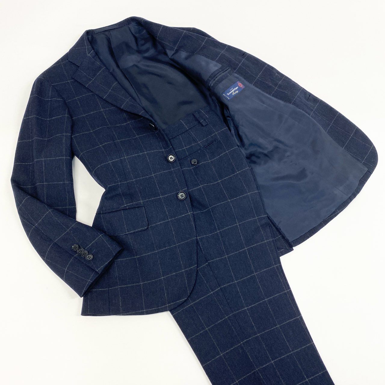 87f24 《美品》 RING JACKET リングヂャケット × guji グジ カシミヤブレンド セットアップ スーツ 42 ネイビー Zegna ゼニア生地 フォーマル ビジネス