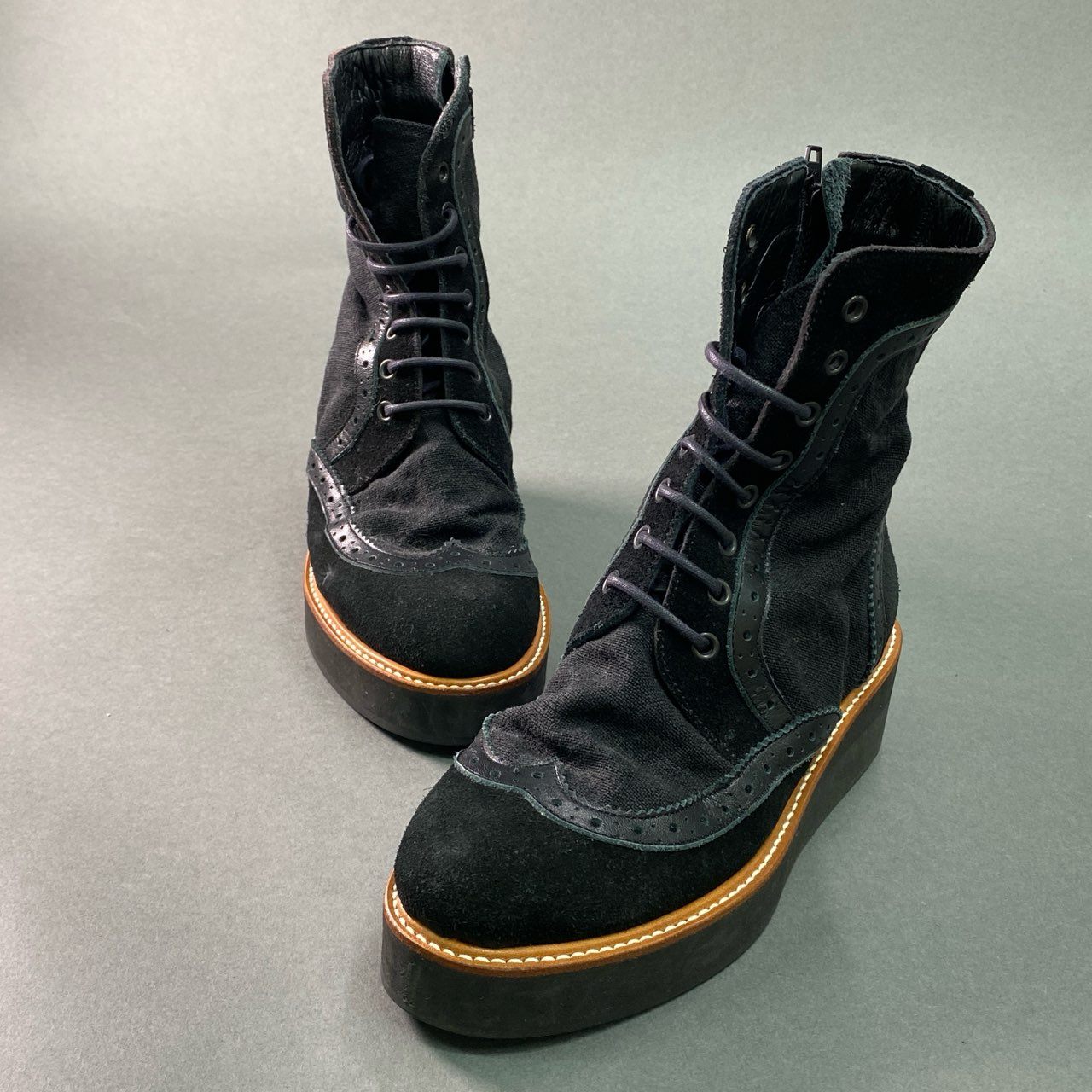 3f27 《美品》 Y's ワイズ レースアップブーツ 1 ブラック Yohji Yamamoto ヨウジヤマモト シューズ 厚底