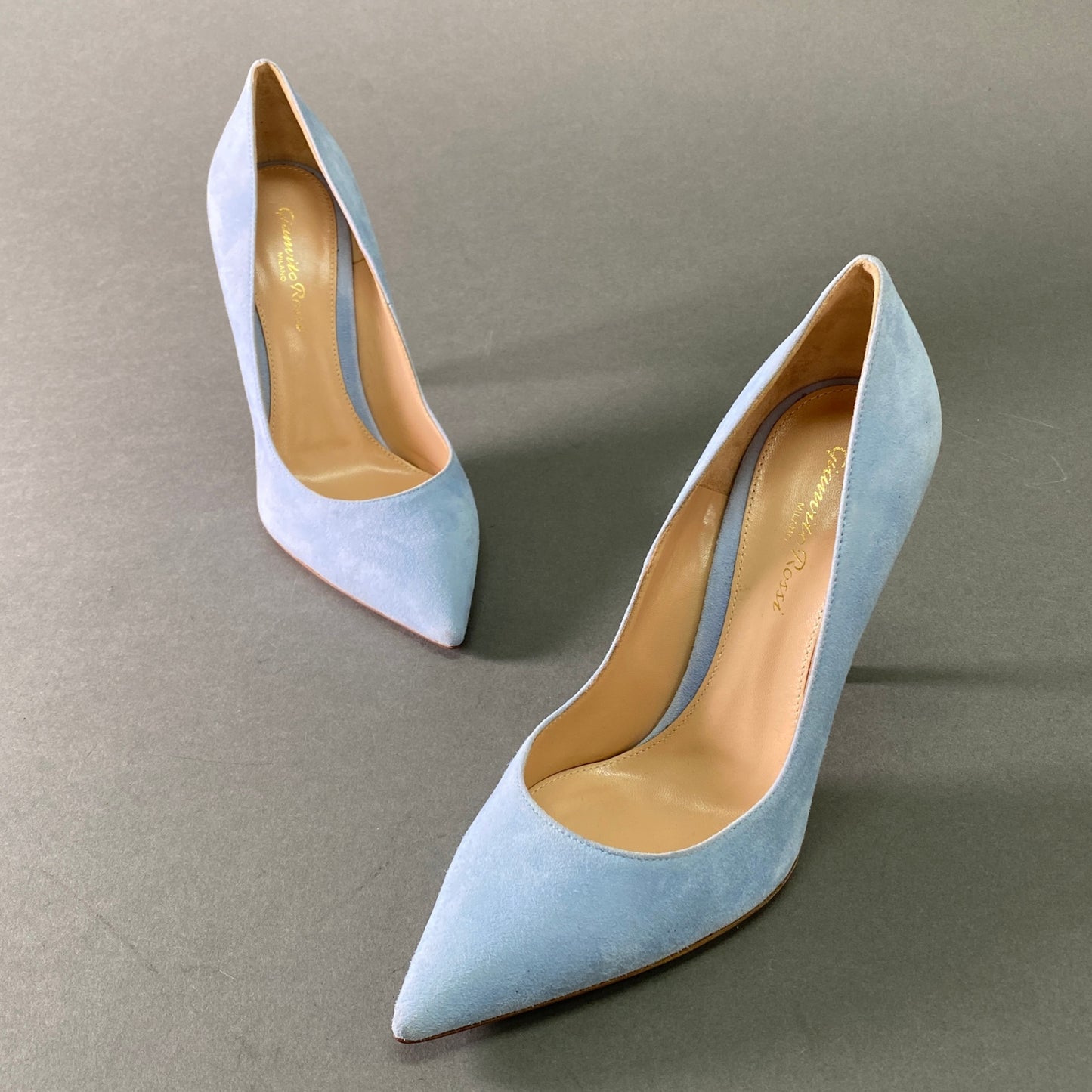 5l25 【未使用】Gianvito Rossi ジャンヴィットロッシ ポインテッドトゥ ピンヒールパンプス スウェードパンプス サイズ38 ライトブルー スウェード レディース 女性用