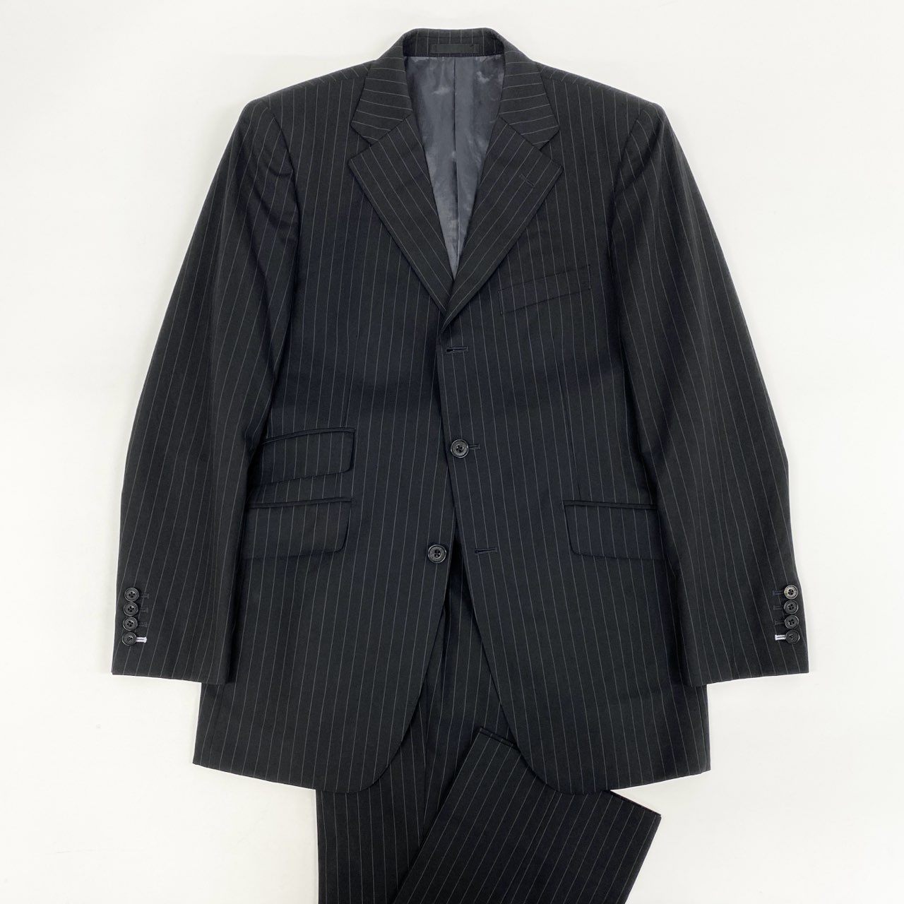 83i3 BURBERRY バーバリー セットアップスーツ テーラードジャケット スラックスパンツ ストライプ ビジネス フォーマル 40 ブラック ダークグレー メンズo07t