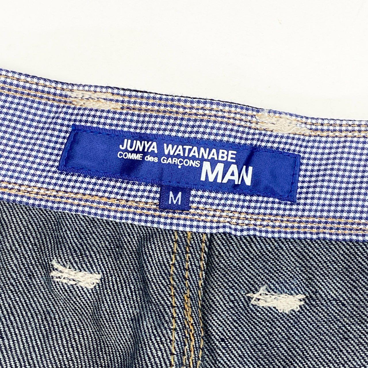 35i9 COMME des GARCONS JUNYA WATANABE MAN コムデギャルソン ジュンヤワタナベマン 日本製 リネンデニム ステッチデザイン クロップド デニムパンツ ボトムス Mサイズ インディゴブルー メンズk02i