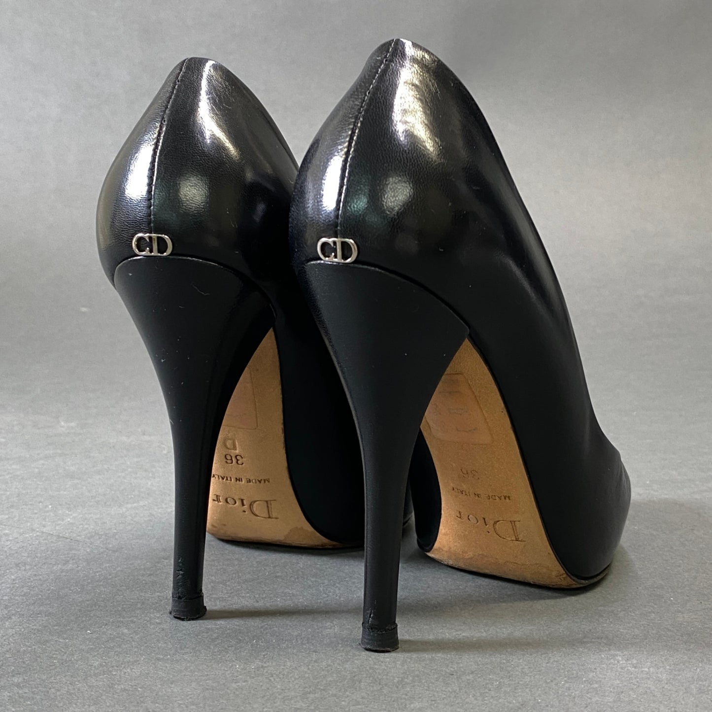1g31 Christian Dior クリスチャン ディオール CD金具 ヒールパンプス 36 ブラック レザー シューズ フォーマル 結婚式k02i