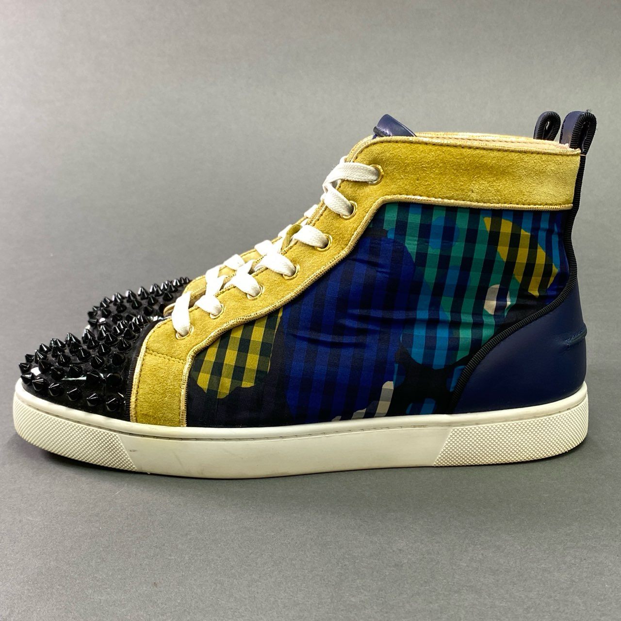 2l20 Christian Louboutin クリスチャンルブタン エナメルトゥ ローカットスニーカー 41 ネイビー ボルドー レザー 幾何学 シューズ EU製