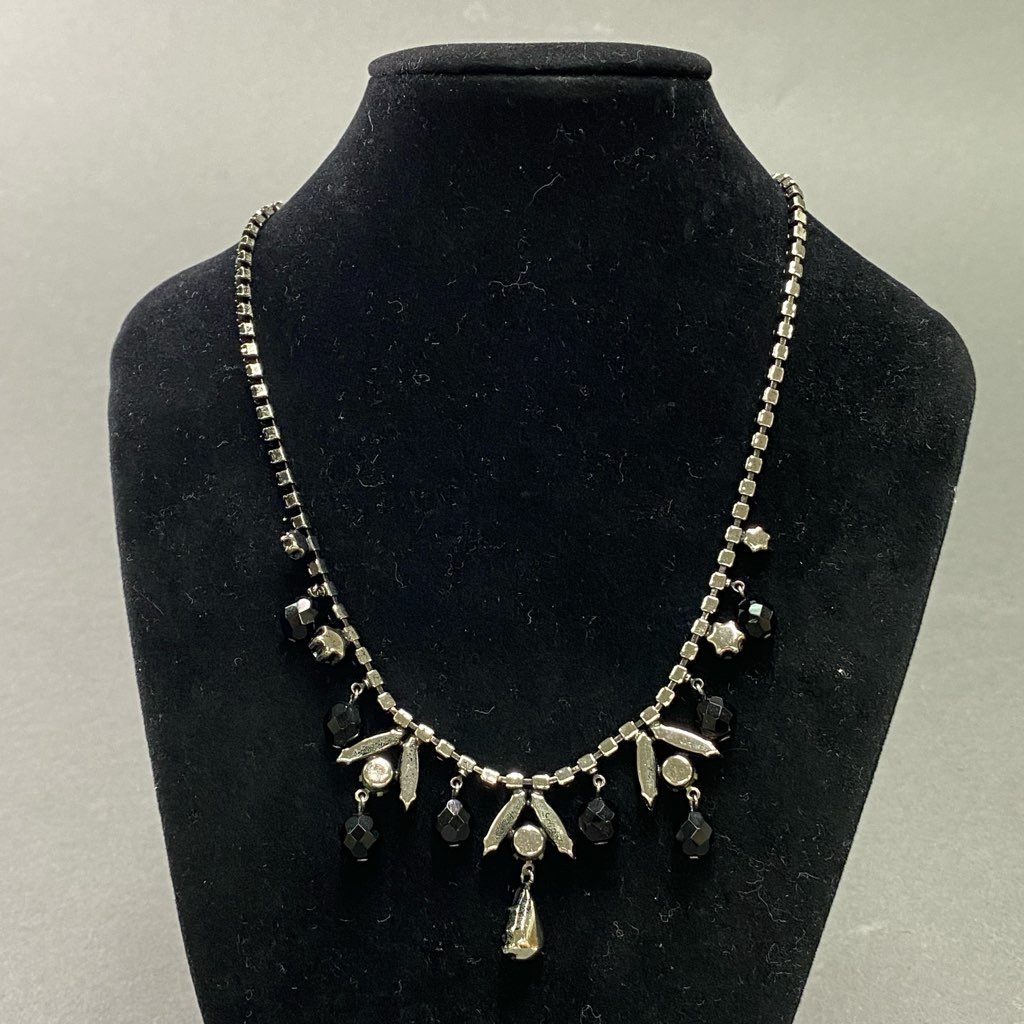 2e13 FOXEY フォクシー ネックレス 小物 ブラックビーズ ラインストーン ブラック シルバー レディース ビジュー アクセサリー