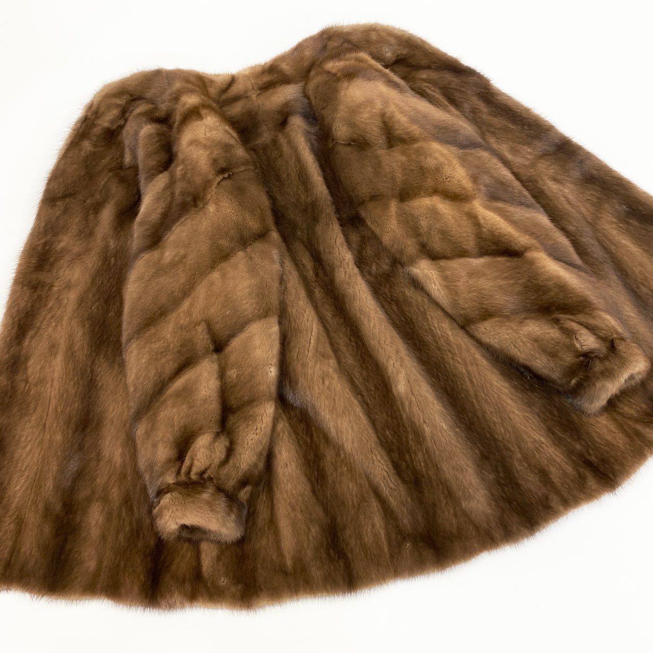 68j15 MG Sable FUR ミンクコート セミロングコート 毛皮コート 袖斜め段 サイズ13 ライトブラウン パステルミンク 裏地花柄刺繍k02i