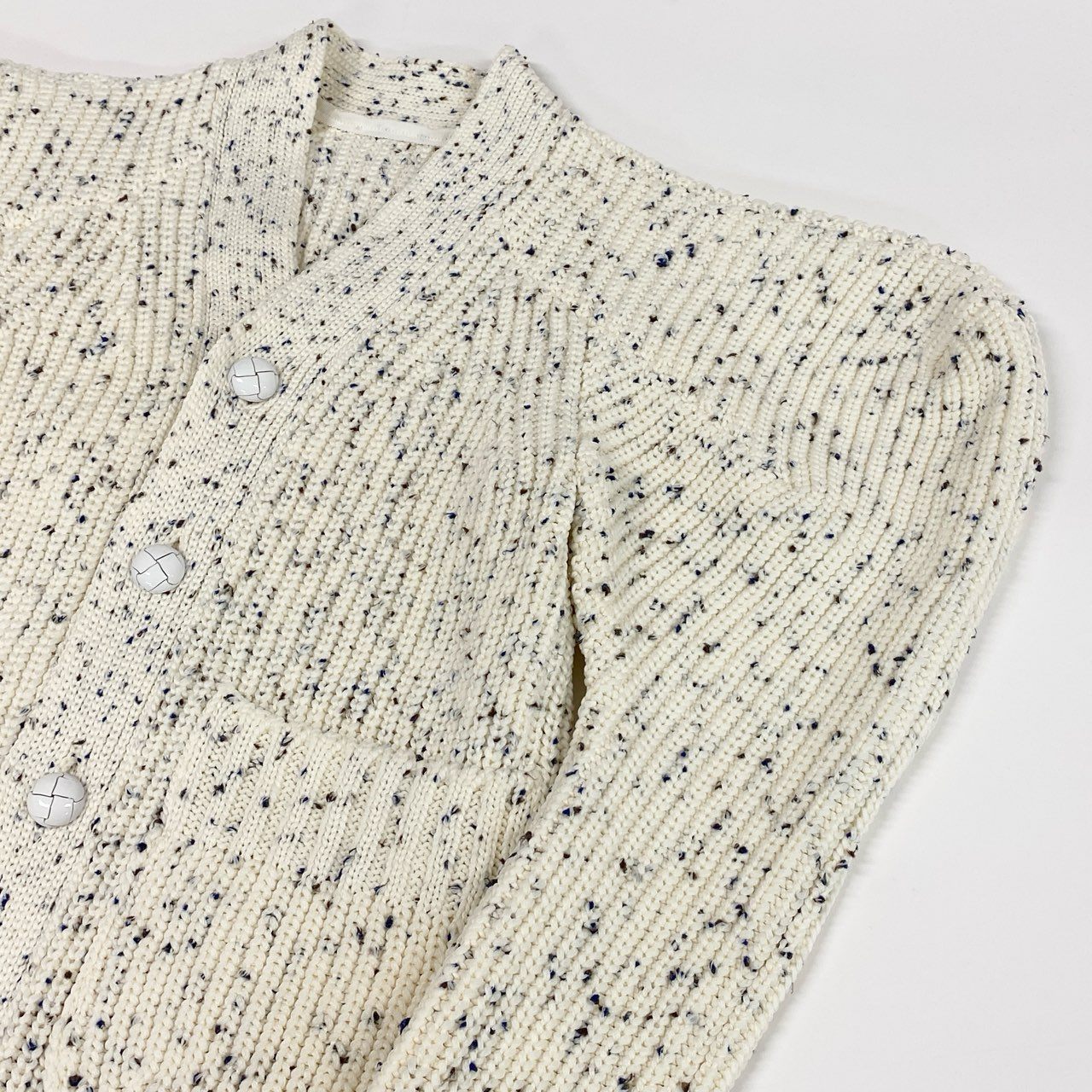 73f27 極美品 sacai サカイ 25ss Nep Yarn Knit Cardigan ニットカーディガン 変形デザイン レザー切替 25-07656 1 ホワイト系 ポリエステル レディース