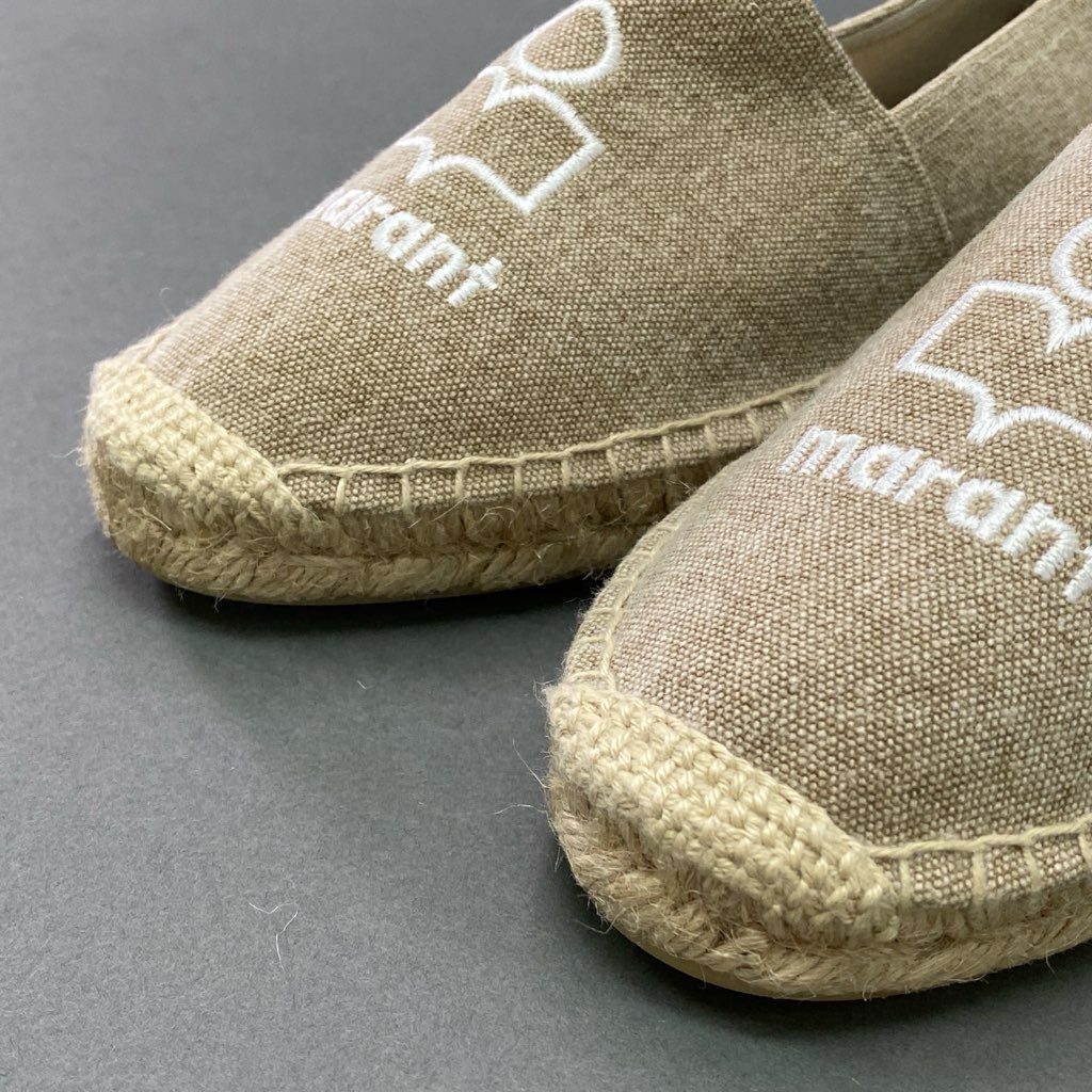 2d14 《美品》 ISABEL MARANT イザベルマラン エスパドリーユ キャンバス ロゴ刺繍 フラットシューズ スリッポン シューズ 38 ベージュ