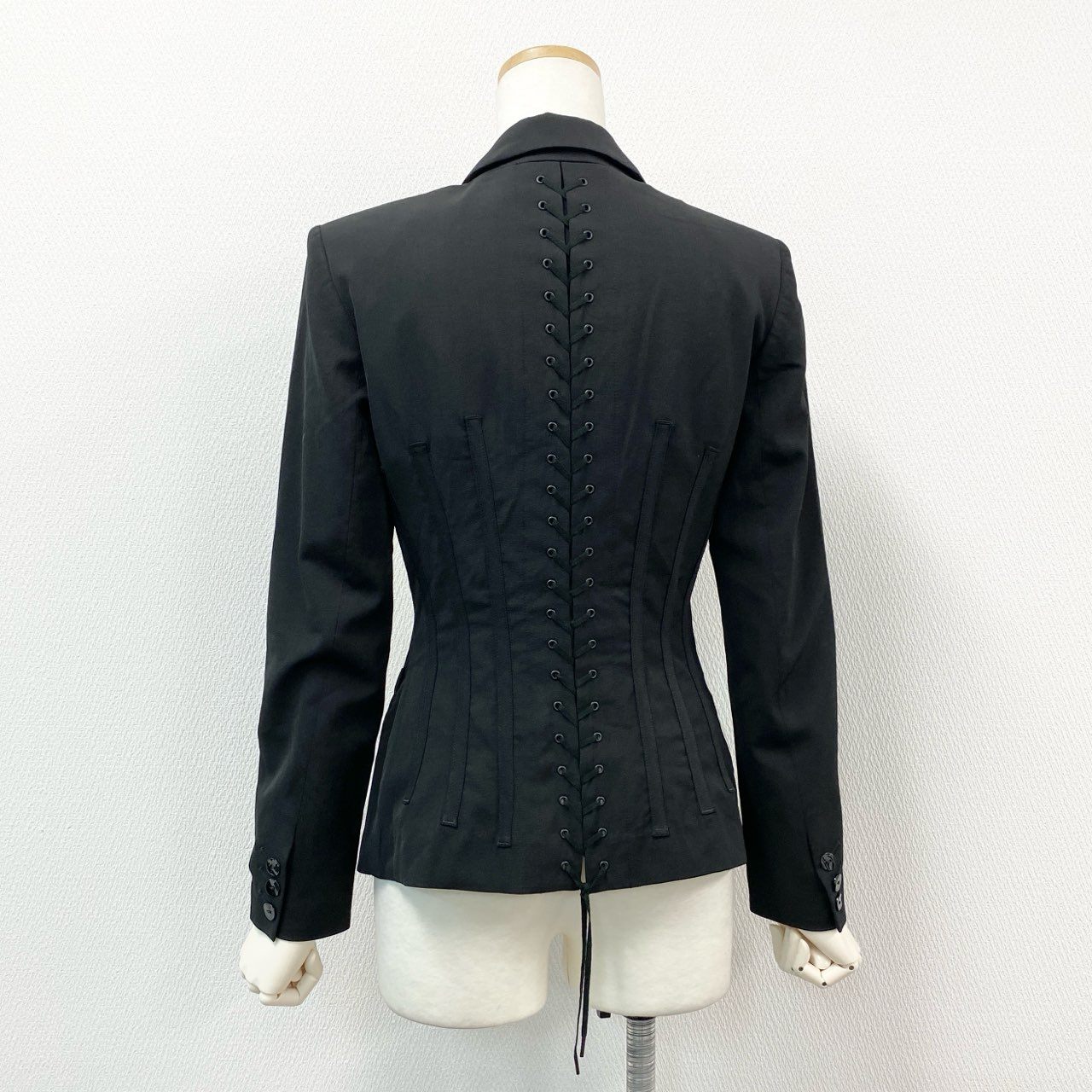 57h4 Jean Paul GAULTIER ジャンポールゴルチエ レースアップ テーラードジャケット 薄手 デザイン◎ サイズ40 ブラック レディース