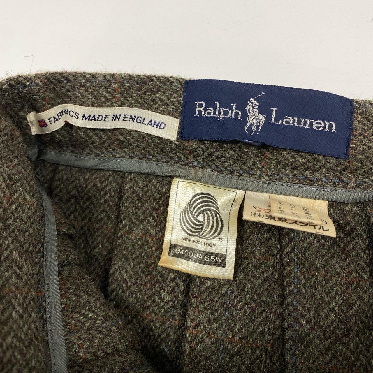 61g23 Ralph Lauren ラルフローレン 90s VINTAGE プリーツスカート ボトムス ヘリンボーン ヴィンテージ 11 カーキ ウール レディース