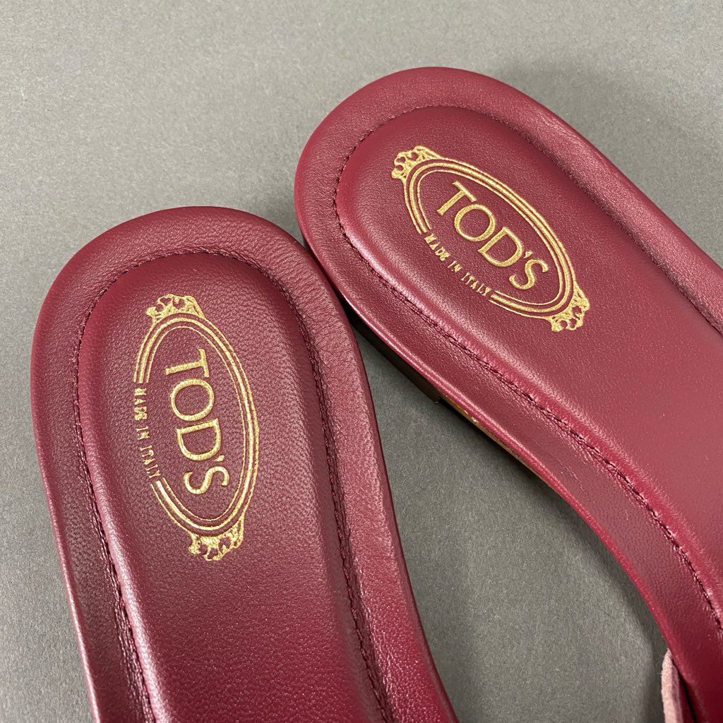 3i10 《美品》 TOD'S トッズ イタリア製 フリンジ スライド サンダル フラット シューズ 39 1/2 パープル系 スエード レザー
