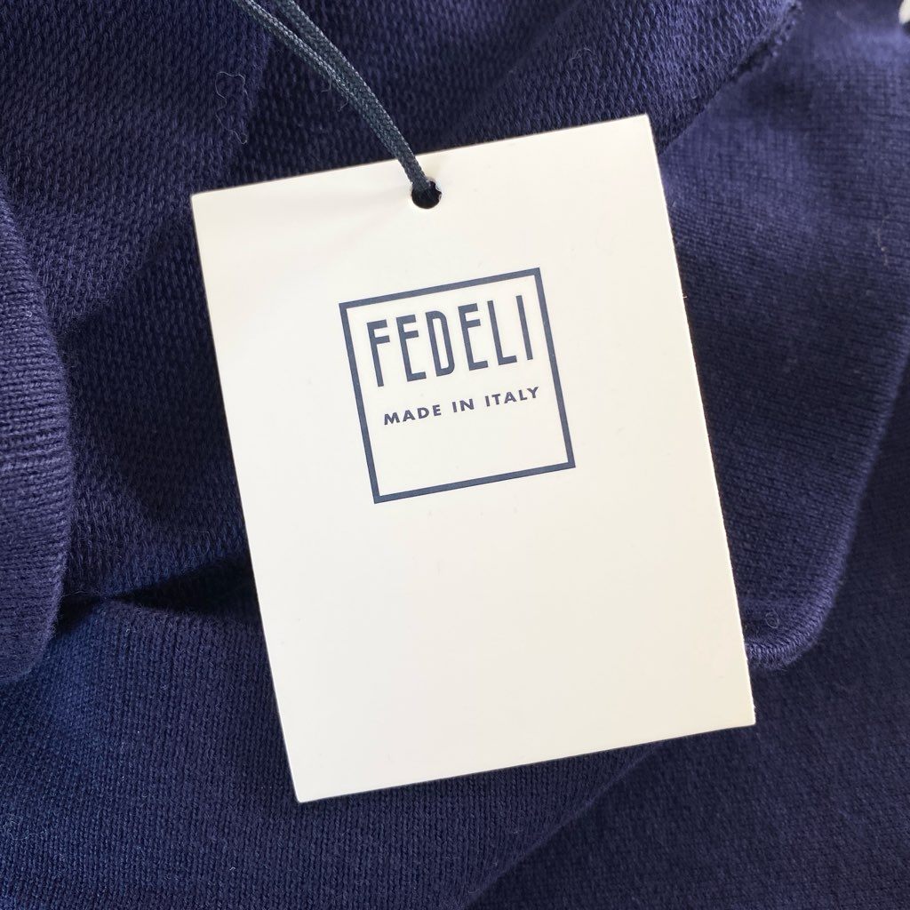 12e23-3 《未使用》 タグ付 イタリア製 FEDELI フェデリ ROKY FELPA コットンパーカー スウェットパーカー サイズL ネイビー コットン100% メンズ