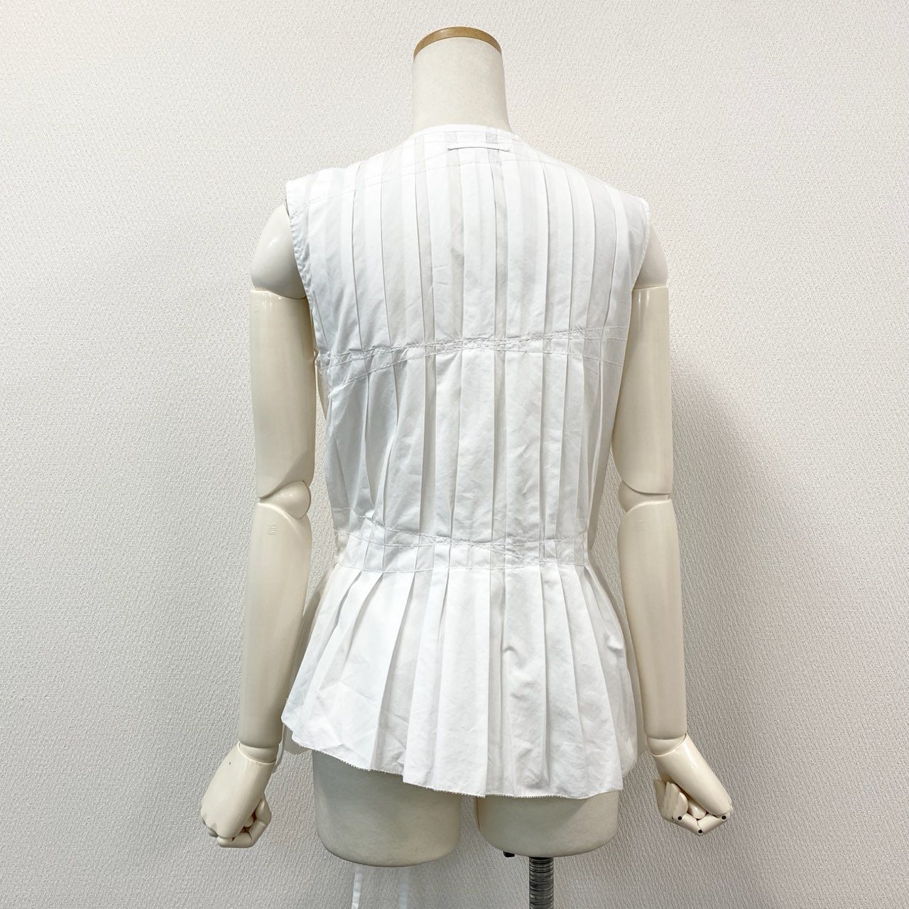 57h4 Jean Paul GAULTIER ジャンポールゴルチエ レースアップ ノースリーブブラウス シャツ ベスト レイヤード◎ チュニック丈 40 ホワイト コットン レディース