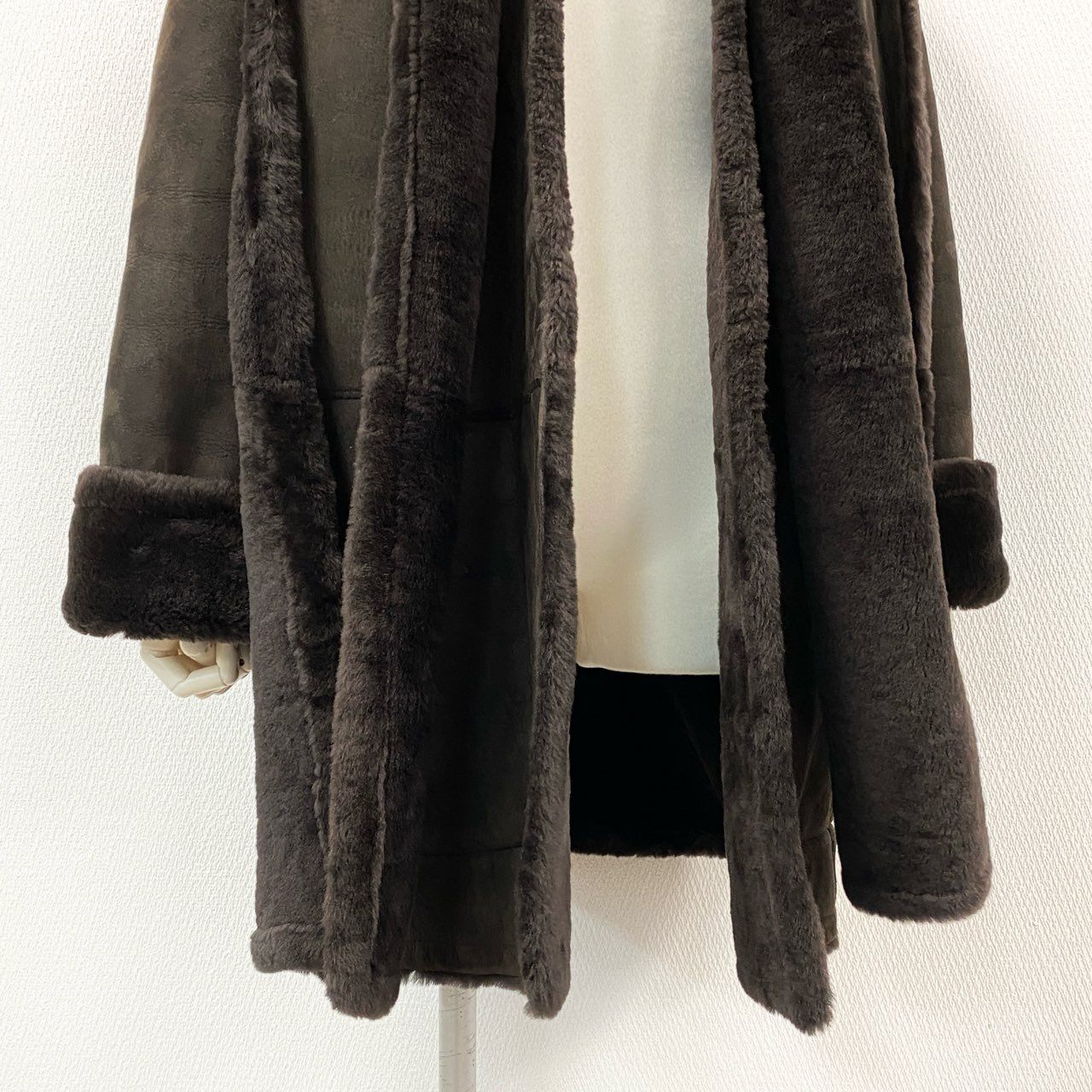 53e7 【マルジェラ期】HERMES エルメス ムートンロングコート ストールパーツ付き サイズ40 ブラウン ムートン メンズ Margiela year mouton coat 00's