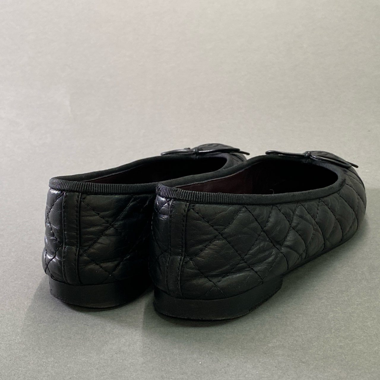 4d15 CHANEL シャネル マトラッセ ココマーク キルティング バレエシューズ フラットパンプス G26250 38 1/2 ブラック レザー